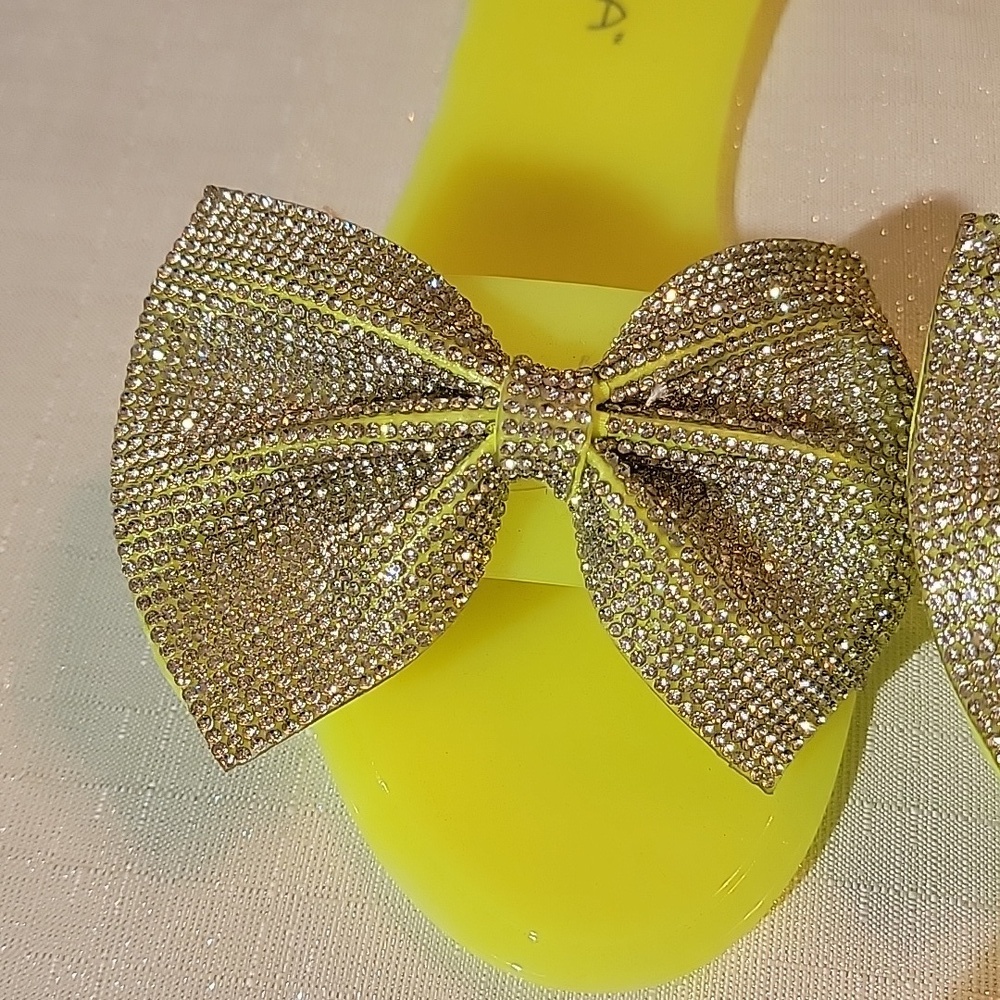 Liliana Rhinestone Embellished Bow Neon Jelly Slides Sandals - Picture 3 of 10